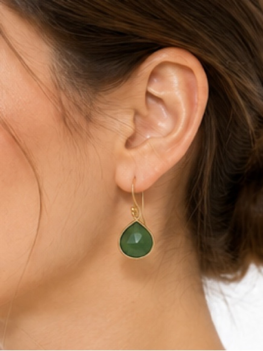 Gold-Framed Green Teardrop Dangle Earrings
